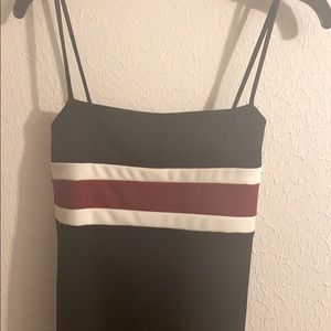 black mini dress with red and white stripes